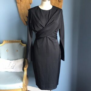 NWOT black long sleeves sheath dress zip up crew neck crossbody detail size L